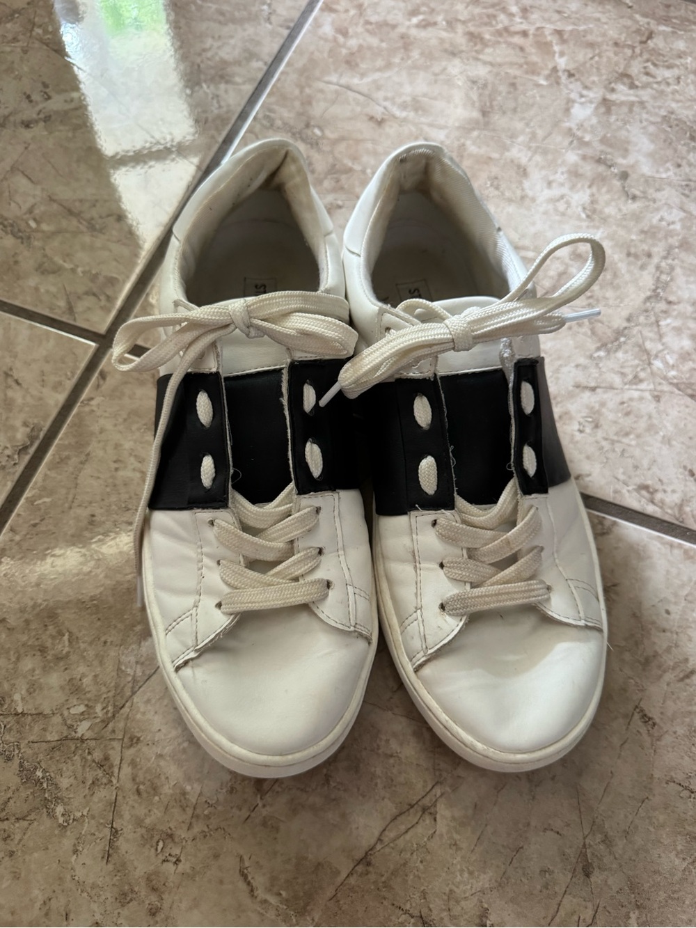 Steve Madden White Sneakers with Black Strap Detail